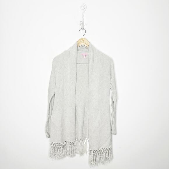 Lilly Pulitzer Tatum Cardigan Sweater Heathered Grey Metallic Fringe Tassel XS - Picture 1 of 10